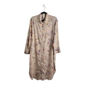 H&M Women’s Calf Length Pink Floral Jacquard Weave Shirt Dress Size Medium